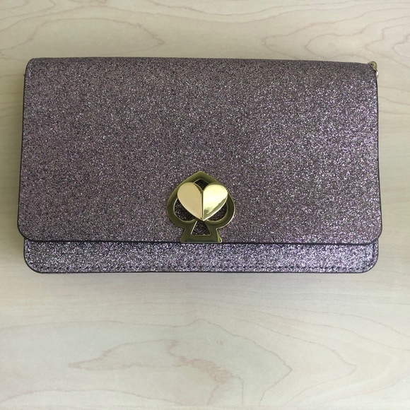 New Kate Spade Lilac Shimmer Crossbody Bag w/ Heart Closure & Kate Spade Clutch - Picture 2 of 11